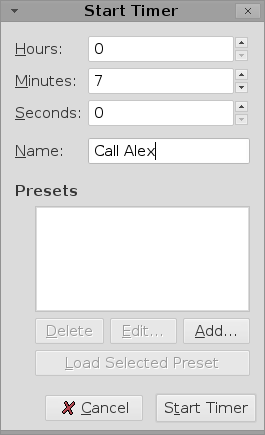 The timer setup dialog box