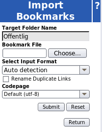 Importing bookmarks