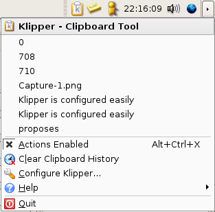 Klipper menu